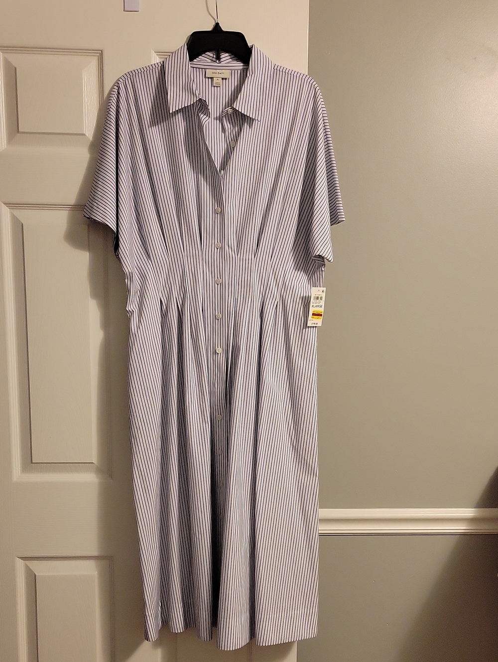 Button-Front Midi Shirt Dress in Blue Stripe